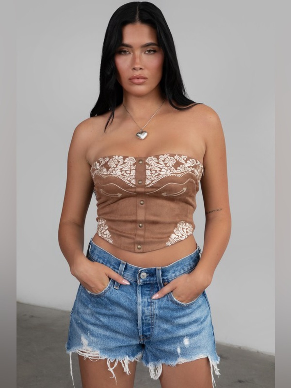 Montana Embroidered Suede Bustier Top